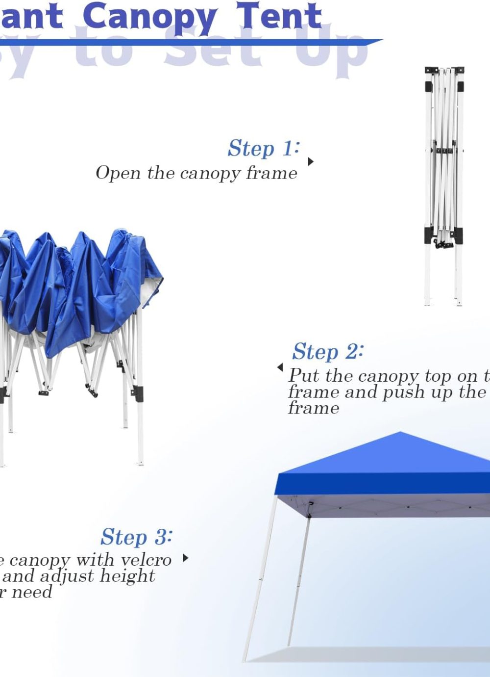 Canopy Tent, 10X10 FT Pop Up Canopy Outdoor Instant Tent Slant Legs with Carrying Bag, Portable Gazebo Shelter for Patio Deck Garden and Beach - 8X8 FT Canopy Cover (Blue) - Image 3