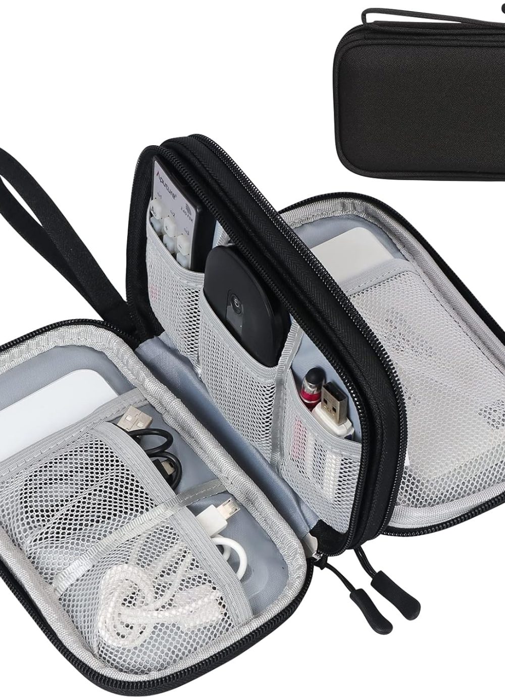 FYY Travel Cable Organizer Pouch Electronic Accessories Carry Case Portable Waterproof Double Layers All-in-One Storage Bag for Cord, Charger, Phone, Earphone Black