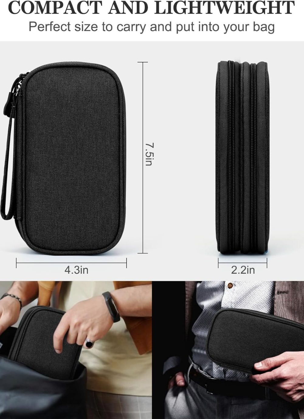 FYY Travel Cable Organizer Pouch Electronic Accessories Carry Case Portable Waterproof Double Layers All-in-One Storage Bag for Cord, Charger, Phone, Earphone Black - Image 2