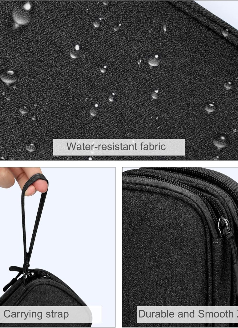 FYY Travel Cable Organizer Pouch Electronic Accessories Carry Case Portable Waterproof Double Layers All-in-One Storage Bag for Cord, Charger, Phone, Earphone Black - Image 4