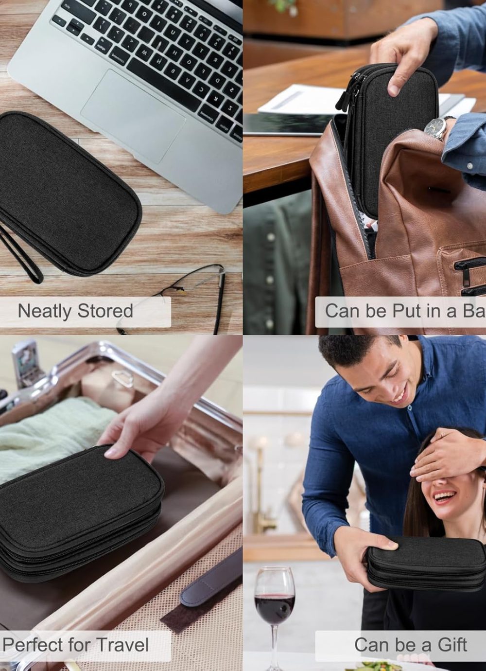 FYY Travel Cable Organizer Pouch Electronic Accessories Carry Case Portable Waterproof Double Layers All-in-One Storage Bag for Cord, Charger, Phone, Earphone Black - Image 7