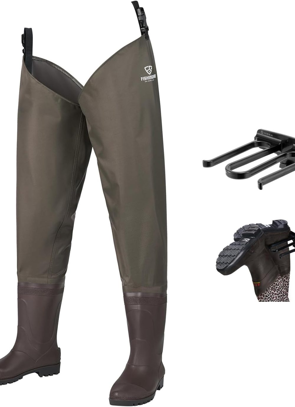 Hip Waders Waterproof Hip Boots Cleated 2-Ply Nylon/PVC Fishing Hip Wader
