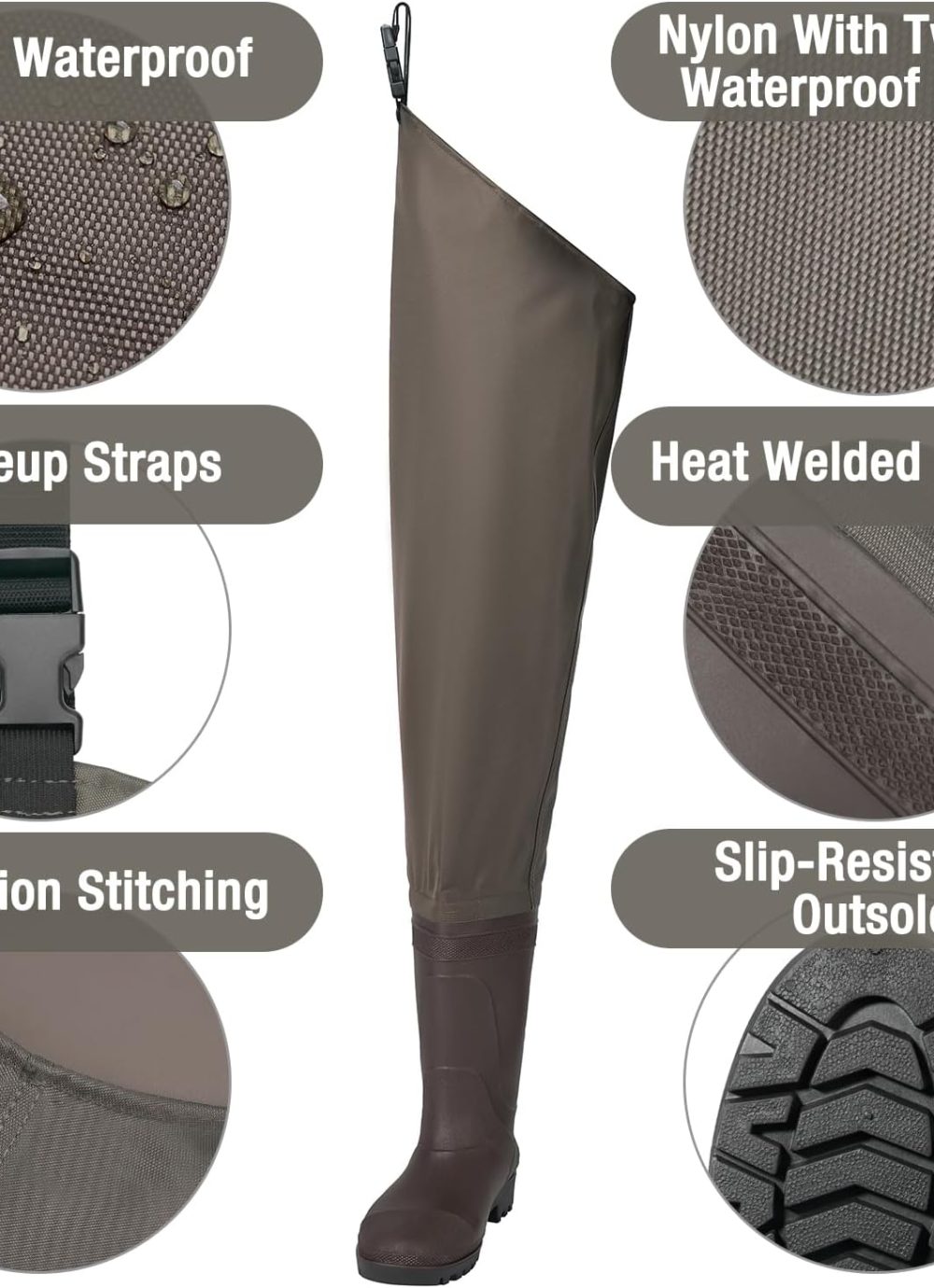 Hip Waders Waterproof Hip Boots Cleated 2-Ply Nylon/PVC Fishing Hip Wader - Image 2