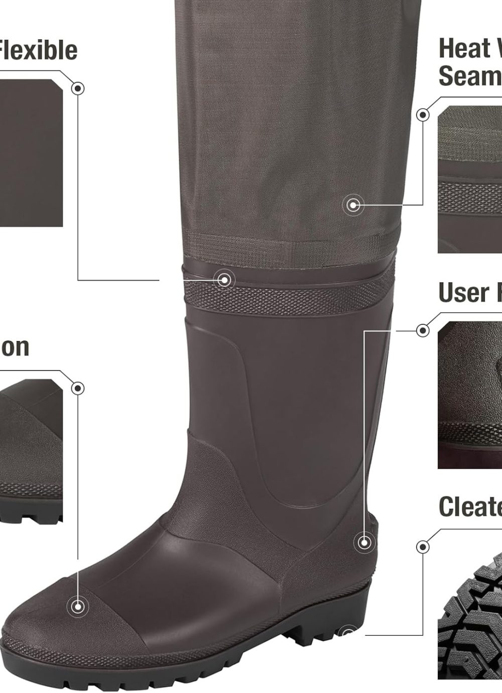 Hip Waders Waterproof Hip Boots Cleated 2-Ply Nylon/PVC Fishing Hip Wader - Image 3