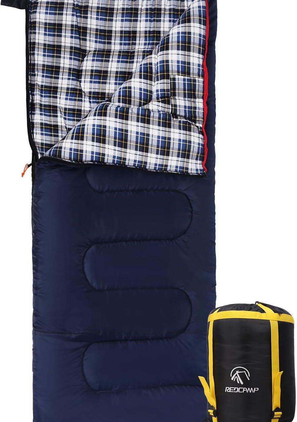 REDCAMP Cotton Flannel Sleeping Bag for Camping Backpacking, Adults Cold Weather Envelope Sleeping Bags with 2/3/4/6lbs Filling