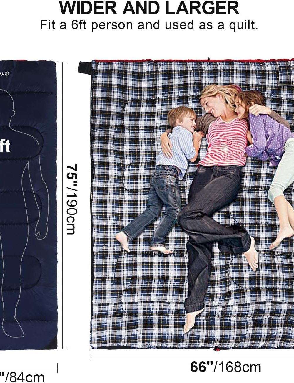 REDCAMP Cotton Flannel Sleeping Bag for Camping Backpacking, Adults Cold Weather Envelope Sleeping Bags with 2/3/4/6lbs Filling - Image 2