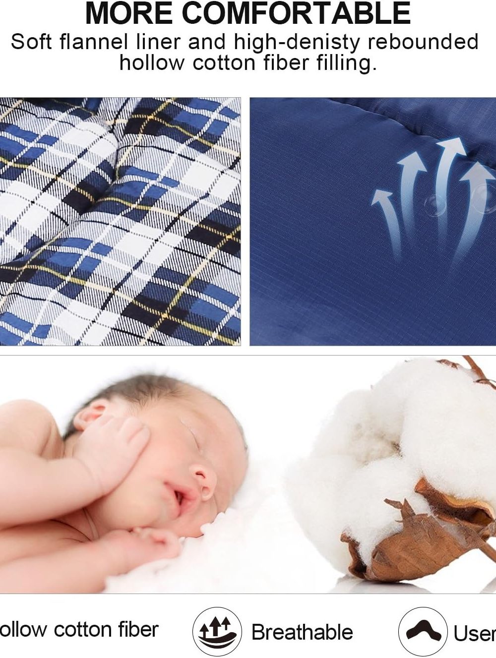 REDCAMP Cotton Flannel Sleeping Bag for Camping Backpacking, Adults Cold Weather Envelope Sleeping Bags with 2/3/4/6lbs Filling - Image 3