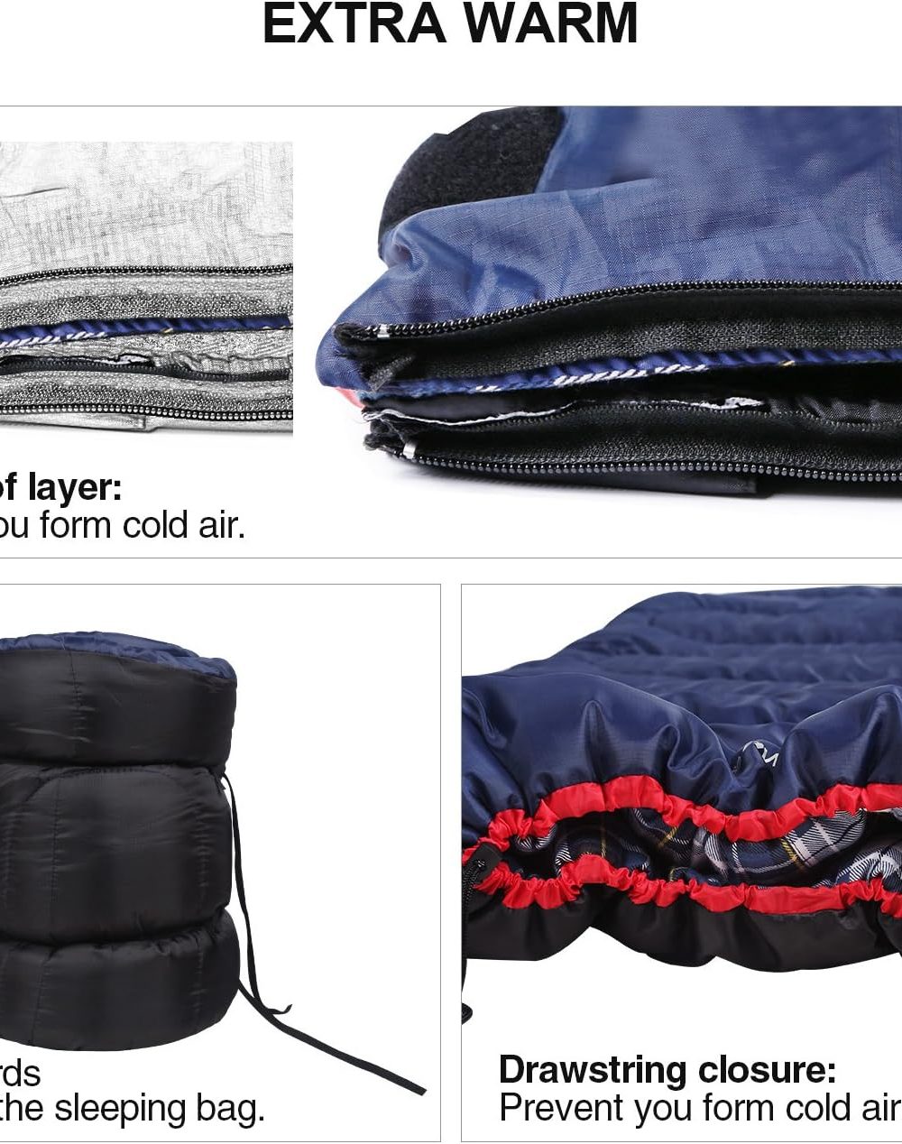REDCAMP Cotton Flannel Sleeping Bag for Camping Backpacking, Adults Cold Weather Envelope Sleeping Bags with 2/3/4/6lbs Filling - Image 4