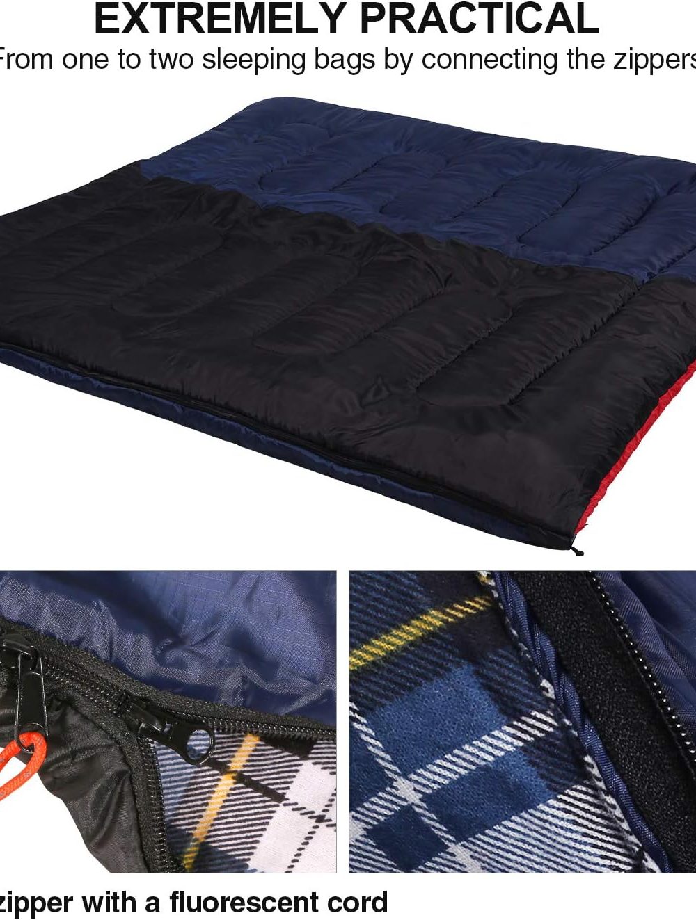 REDCAMP Cotton Flannel Sleeping Bag for Camping Backpacking, Adults Cold Weather Envelope Sleeping Bags with 2/3/4/6lbs Filling - Image 5