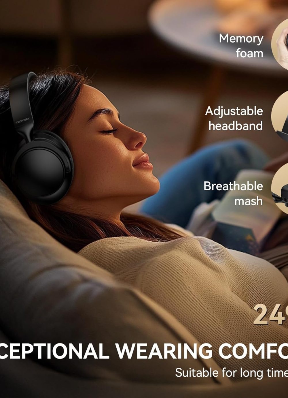 TECKNET Active Noise Cancelling Headphones Wireless & Wired, 70H Playtime Bluetooth Headphones Over Ear Built-in Mic, 3.5mm Cable Dual Connection Foldable Headset Comfort for Home Office Travel - Image 6