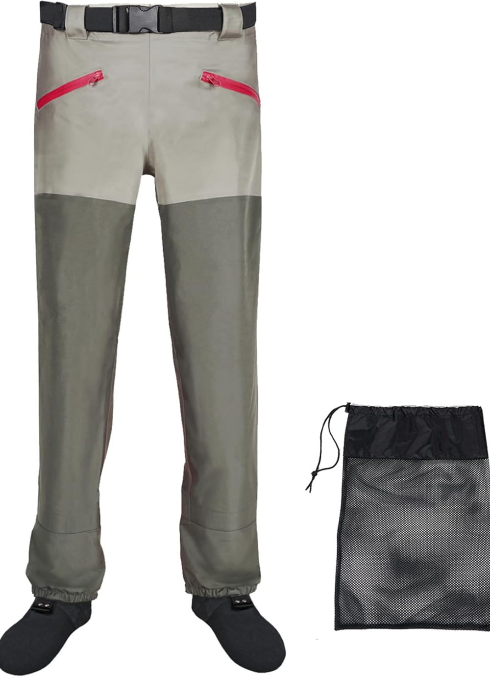 Waist Wader Pants for Men and Women, 3-Ply Breathable Waterproof Fishing Waders with Pockets and Durable Stockingfoot
