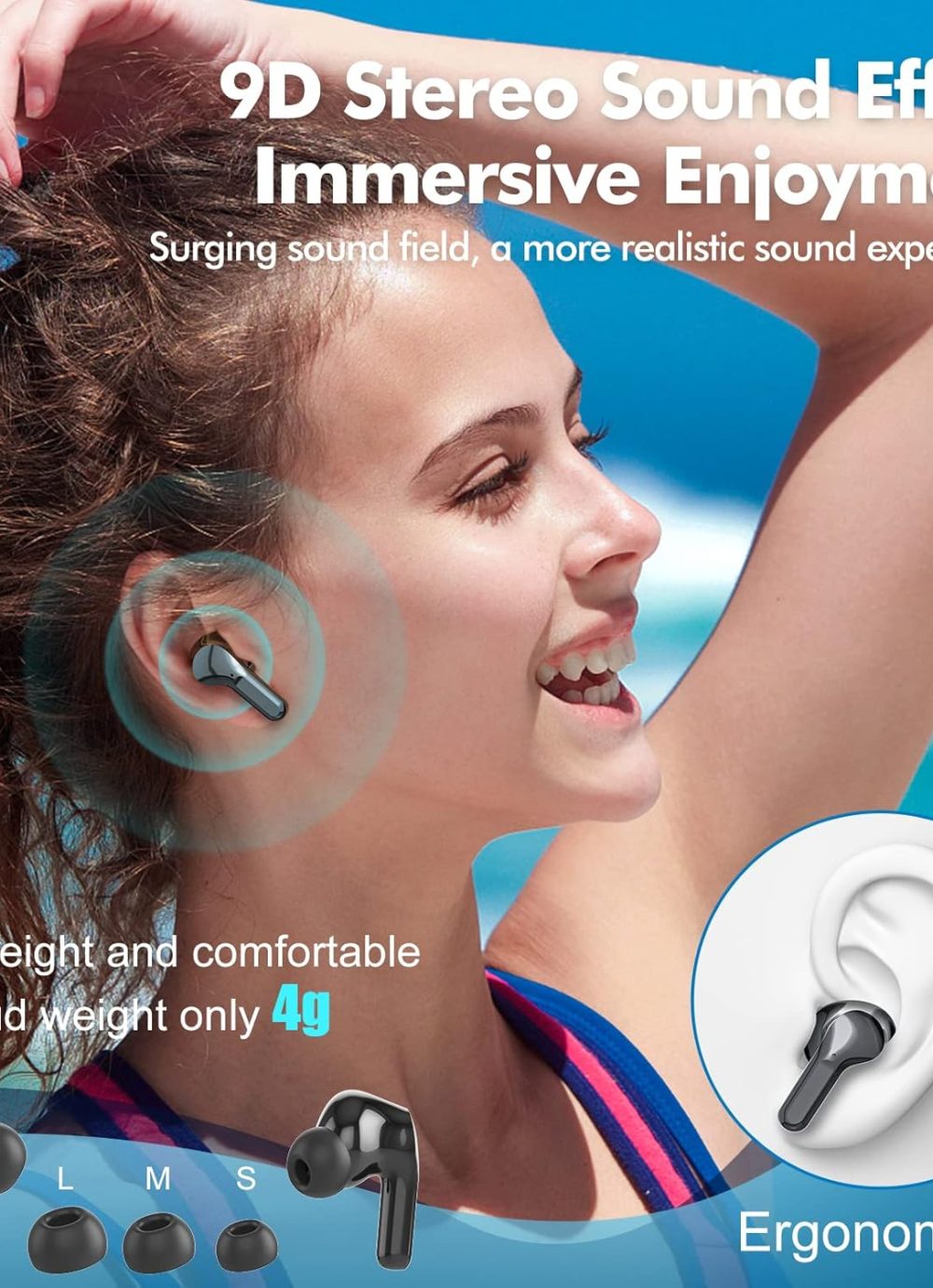Wireless Earbuds Bluetooth 5.3 Headphones HiFi Stereo, Wireless Earphones with Noise Cancelling Mic, 50H Playback Ear Buds with LED Digital Display for iOS/Andriod - Image 5
