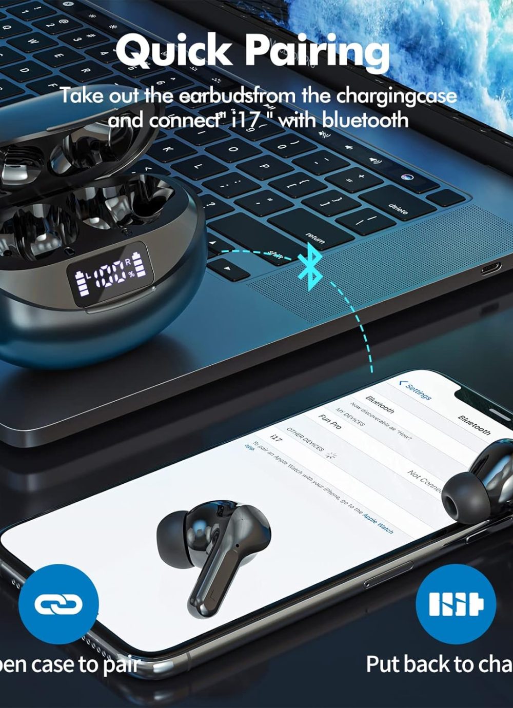 Wireless Earbuds Bluetooth 5.3 Headphones HiFi Stereo, Wireless Earphones with Noise Cancelling Mic, 50H Playback Ear Buds with LED Digital Display for iOS/Andriod - Image 6